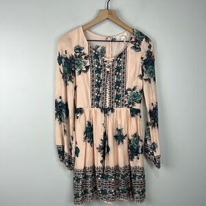 Soieblu Pink Long Sleeve Dress With Blue/Green Floral Pattern